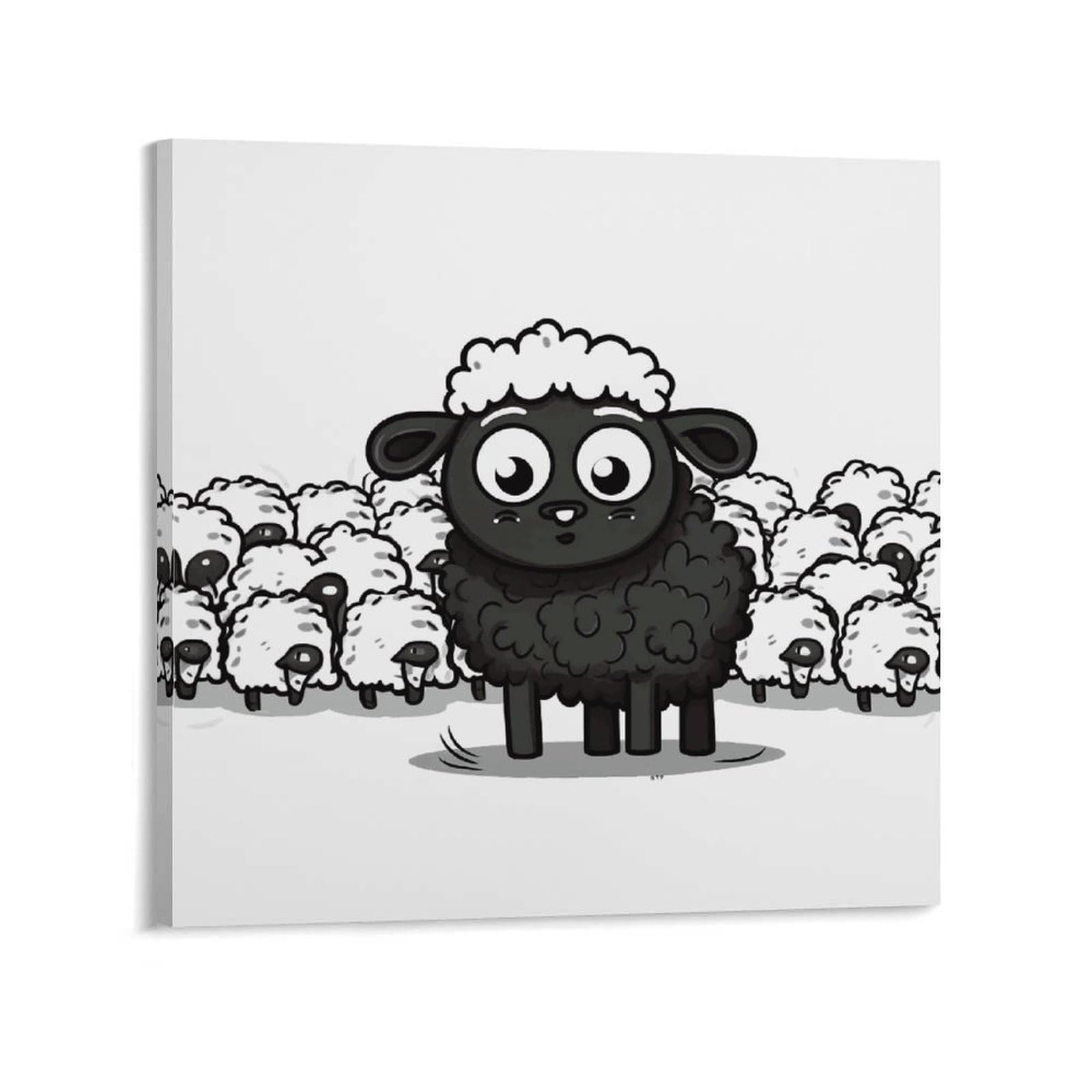 KLOPH Cartoon Black White Sheep Canvas Wall Art for Living Room 08x8inch Modern Artwork Painting for Bathroom Hanging Canvas Prints Aesthetic Wallart for Bedroom Kitchen Office Wall Decor