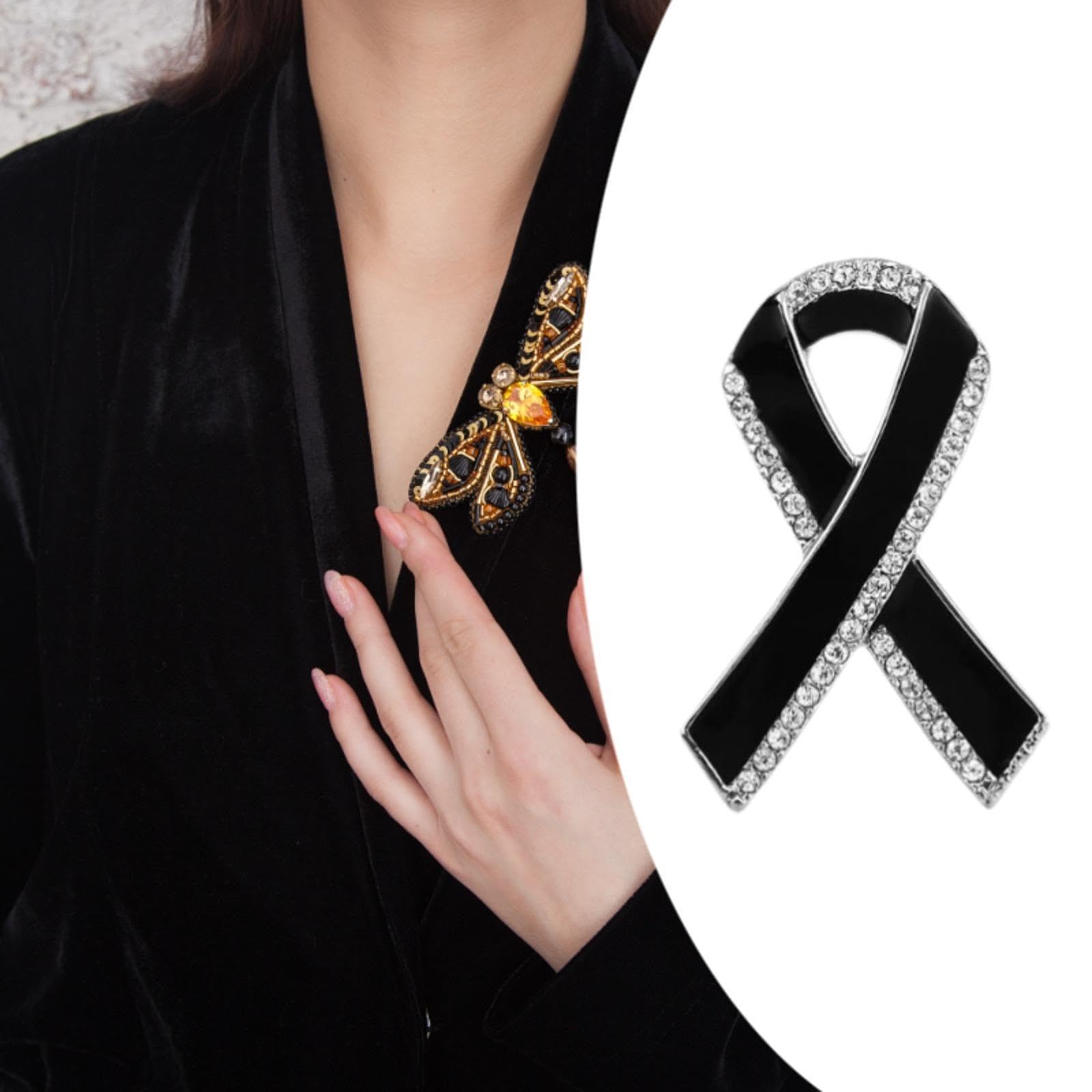 Broche con Cinta funeraria, 4 cm, Metal, para Servicio conmemorativo del Día del Recuerdo, Accesorio de Ropa de luto Negro.