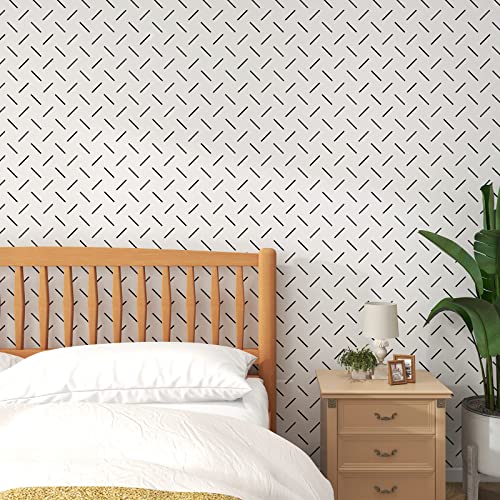 Zbskj Black And White Peel And Stick Wallpaper 17.7” X 236” Modern Wall Paper Boho Geometric Removable Contact Paper Peel And Stick For Bathroom, Bedroom #TOP2