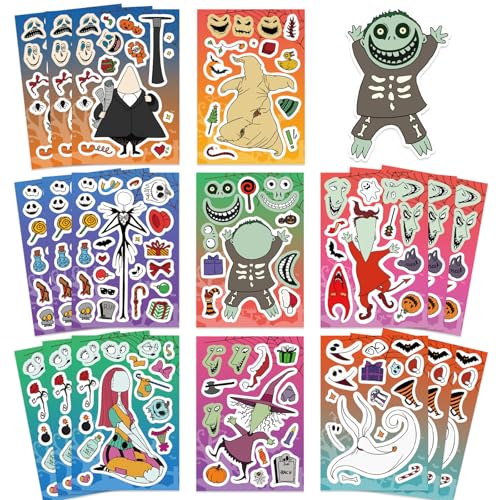 24 Sheets Make a Face The Nightmare Movie Before Christmas Stickers for Kids Make Your Own Mixed & Matched with 8 Designed Characters Sticker for Birthday Party Supplies Favors Reward (Halloween)