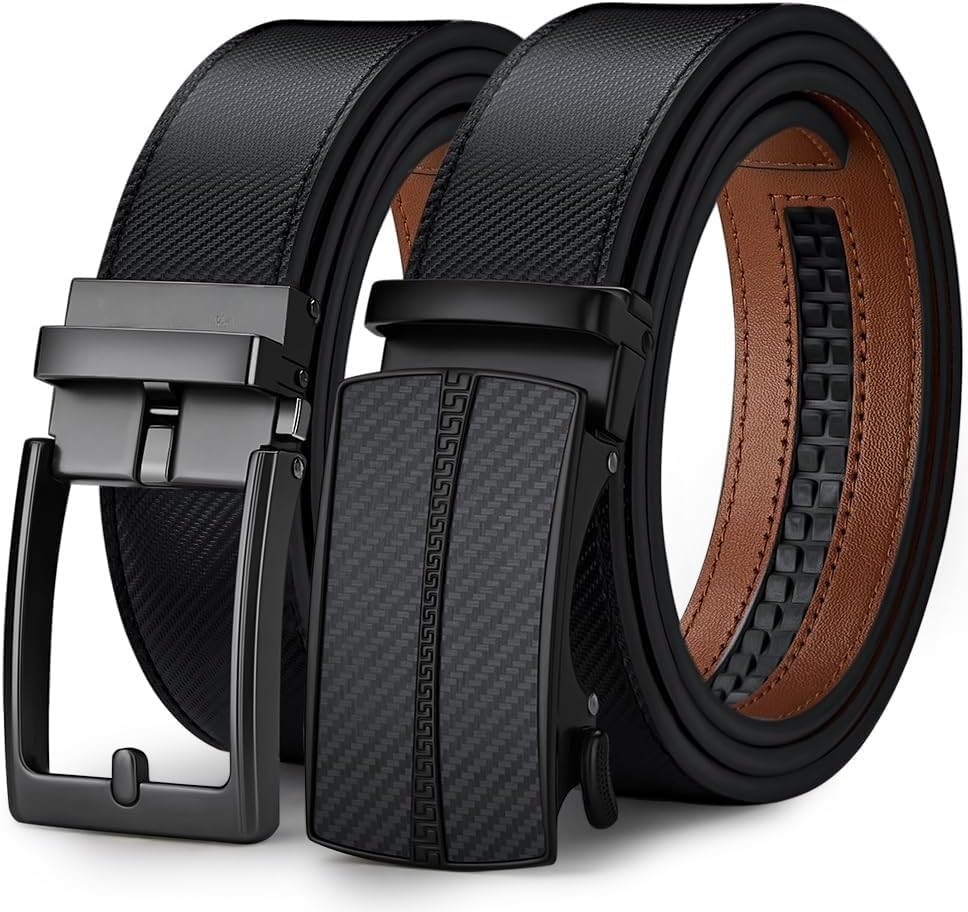Business Genuine Leather Ratchet Belt for Men: Dress & Casual, Trim-to-Fit, Gift Box Included.