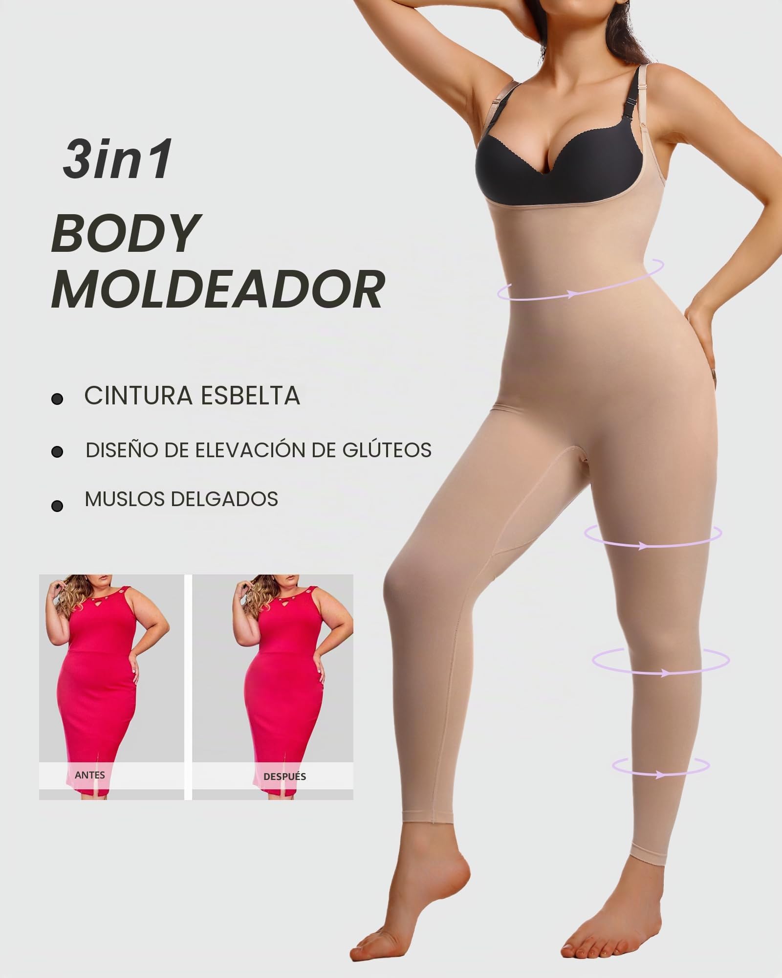 SHAPERX Body Reductor Mujer Pantalones Moldeadores - Shapewear Bodysuit con Control de Abdomen y Cintura, Lencería Moldeadora con Tirantes Ajustables