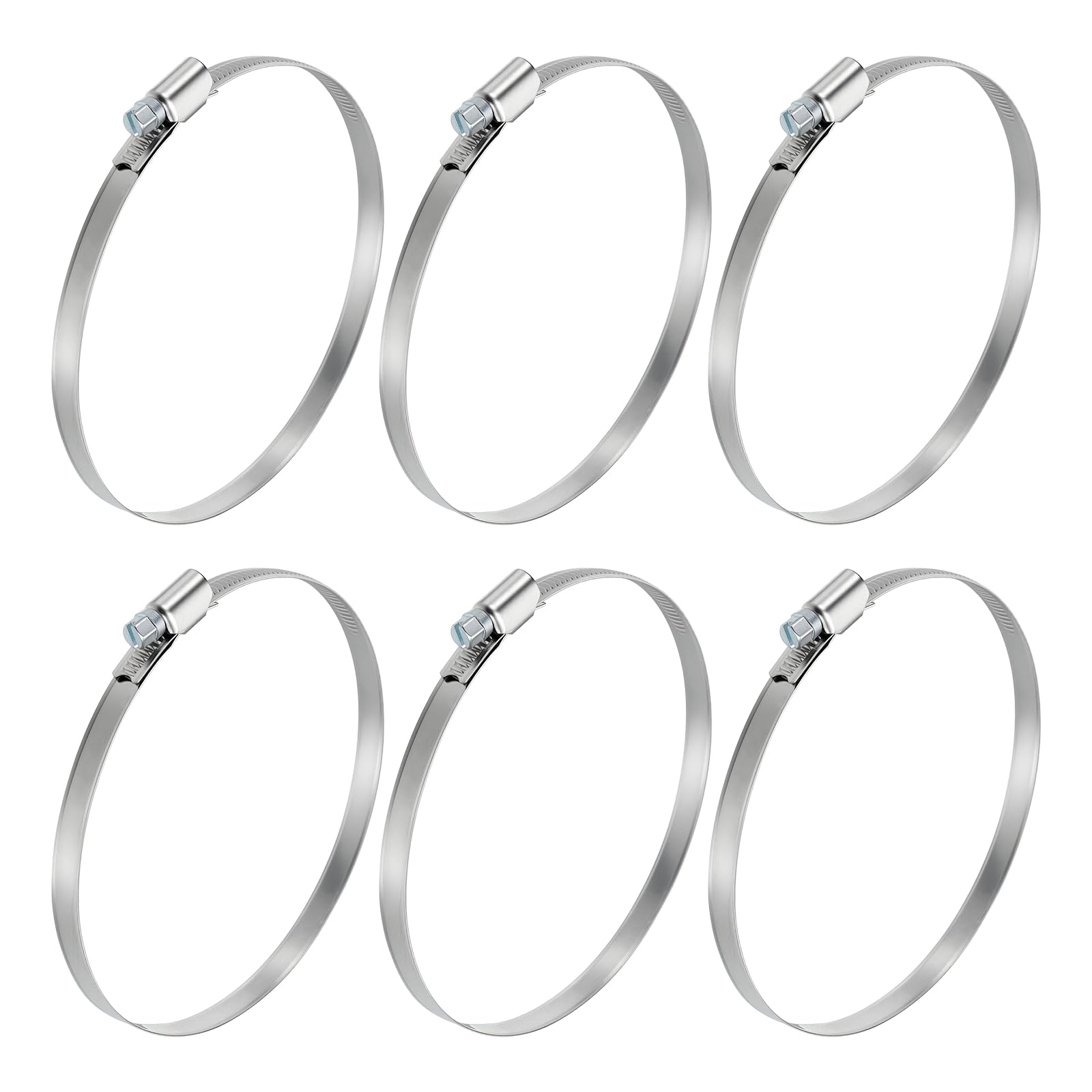 Kozelo 6Pcs Stainless Steel Embossed Hose Clamps, Adjustable 4.2" to 5"(105-127mm) Heavy Duty Worm Gear Drive Hose Clamps Assortment Kit, Metal Clamping for Radiator, Dryer (German Style)