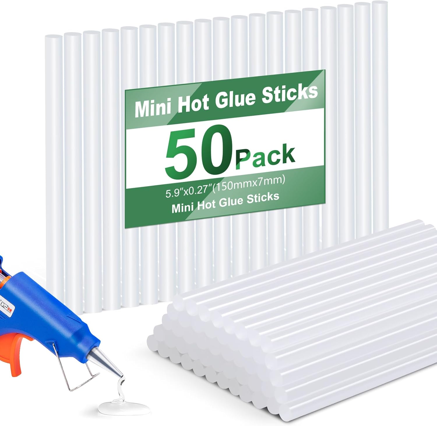 Mini Hot Glue Sticks for Glue Gun, 50 Pack Hot Glue Gun Sticks Fits Most Glue Guns, All Purpose Clear Strong Mini Hot Glue Sticks for DIY Art Crafts, Gluing Projects, Bond, 5.9" Long x 0.27" Diameter