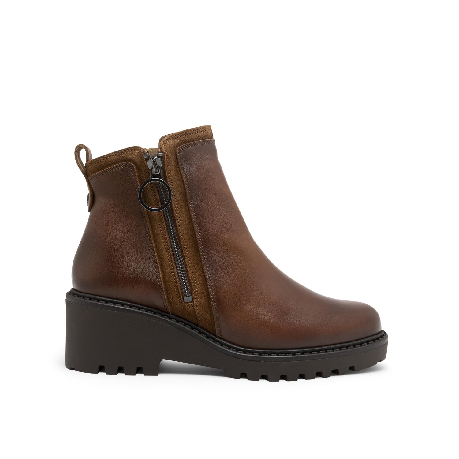 Porronet Botines De Piel Con Cuña Y Cremallera Moka Elsa