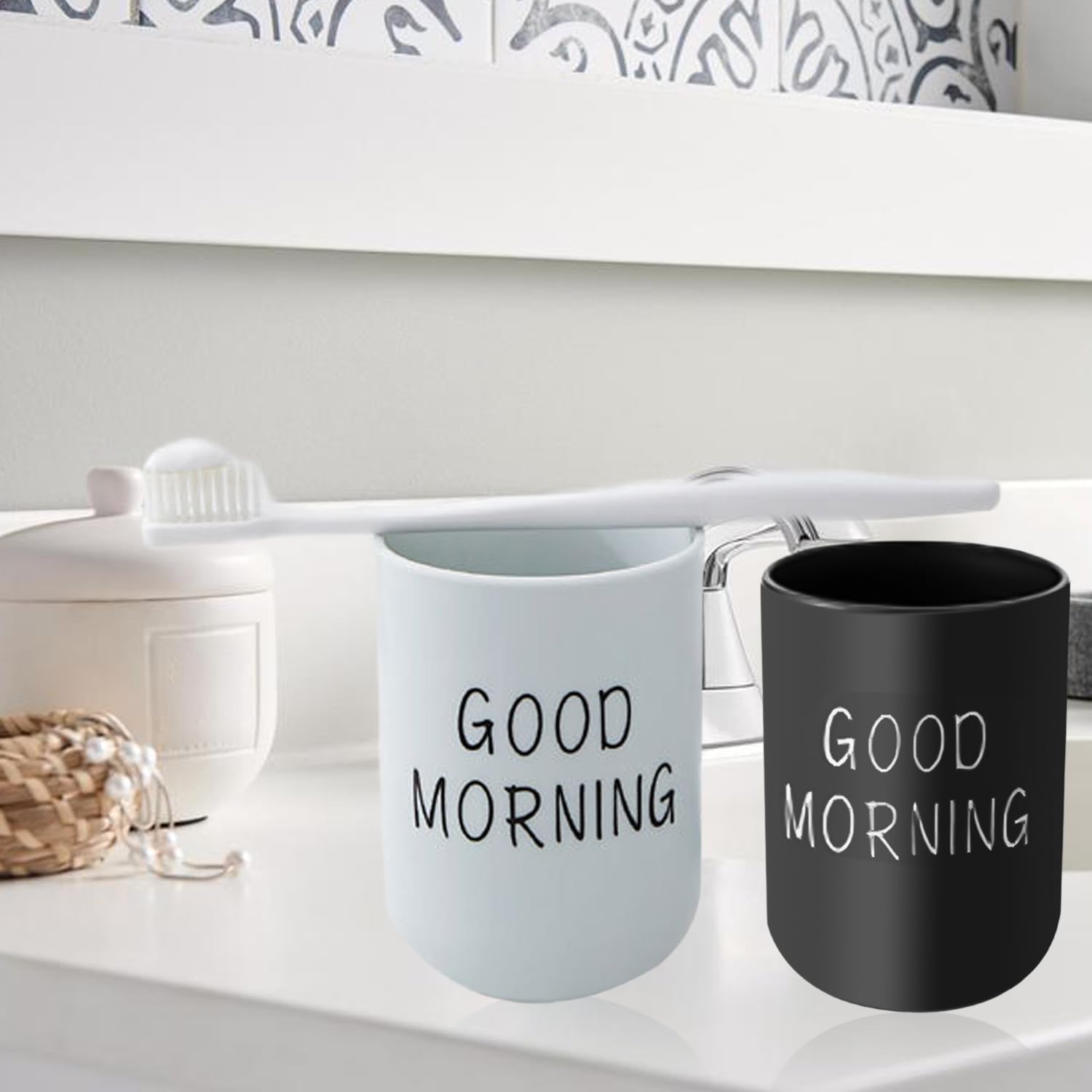 Lot de 2 gobelets à brosse à dents - Tasse de salle de bain - Tasse à brosse à dents - Tasse portable - Style nordique - En plastique - Pour les Lot de 2 gobelets à brosse à dents - Tasse de salle de bain - Tasse à brosse à dents - Tasse portable - Style nordique - En plastique - Pour les