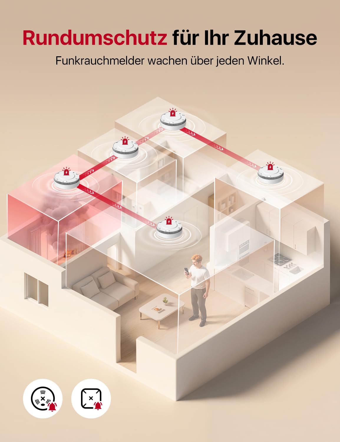 X-Sense Smart-Rauchmelder WLAN mit Magnethalterung, Zertifiziert nach EN 14604, Rauchmelder vernetzt, App-Steuerung, mit Basisstation SBS50, funkvernetzter Feuermelder, SD11-MR61, 6 Stück