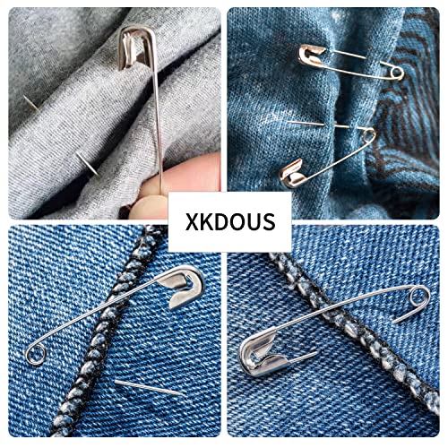 Image of XKDOUS 400 Pack Safety Pins, 5 Universal Sizes Heavy Duty Pins for Clothes | Small & Large Safety Pin Bulk, Silver Sharp Edge Fasteners for Clothing, Dress, Crafting