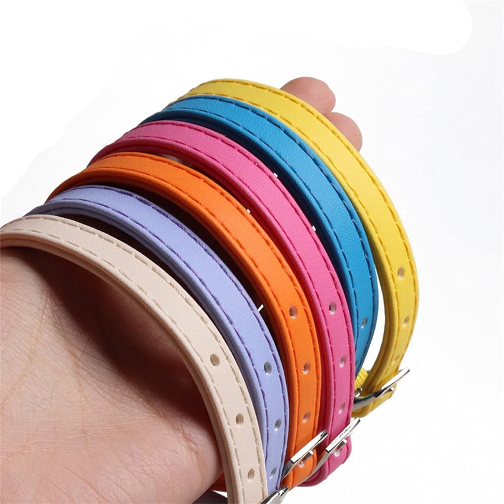 Leder Katzenhalsband mit Glöckchen Sicherheitshalsband mit Gummizug Kätzchenhalsband für Katzen Schwarz Blau Rot Orange Limettengrün (Rosenrot)
