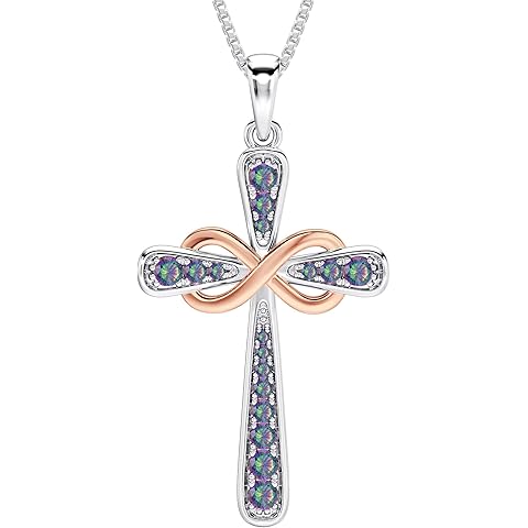 YL 925 Sterling Silver Cross Necklace for Women Halo Infinity Pendant Birthstone Jewelry for Mom