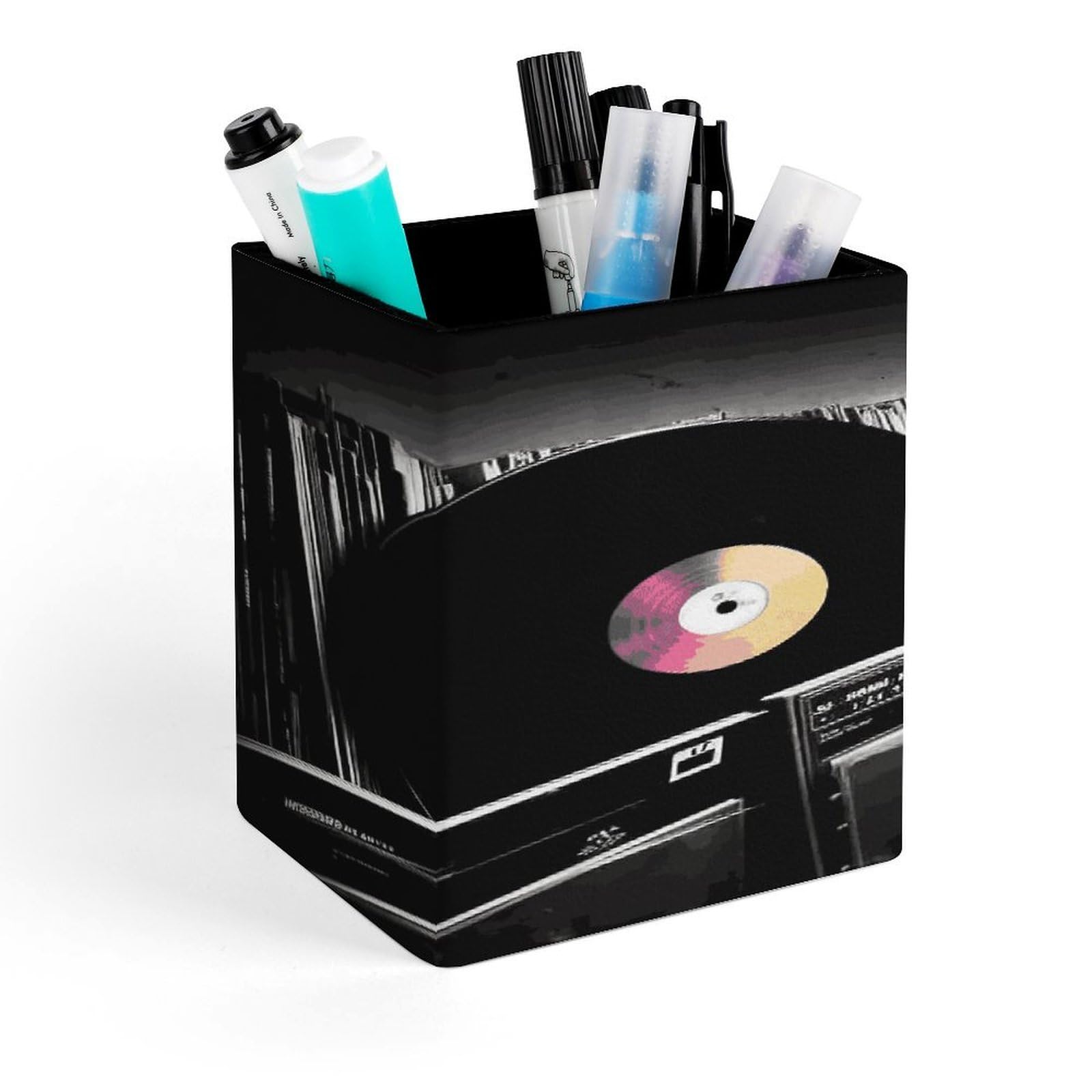 FekiLoot - Vinyl Pencil Holder Desk Office Accessories Square Pencil Container Box Desk Organizer Makeup Brush Holder Organizer