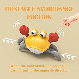 Crawling Crab Baby Toys Upgrade Version - 3 Speed & Music Control, Cute Dancing Essentials Electric Induction Sensory Stuff Moving Toy for 3 4 5 6 7 8 9 10 11 12 Year Old Boys or Girls (Orange)