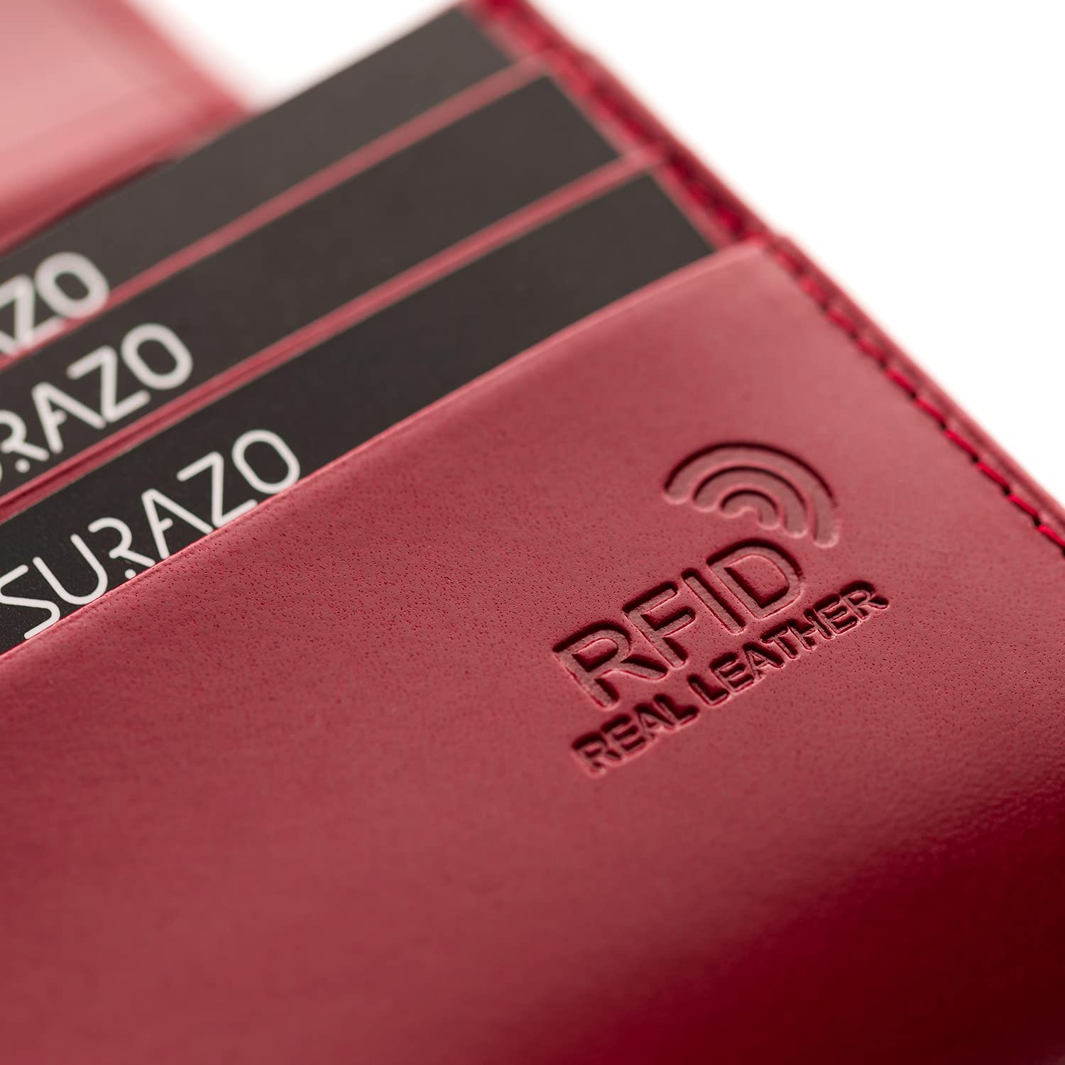 SURAZO® Skórzany portfel damski, duży, wiele przegródek, duży portfel z 12 przegródkami na karty [ochrona RFID], skórzany portfel damski, portfel damski z klapką, czerwony, XL