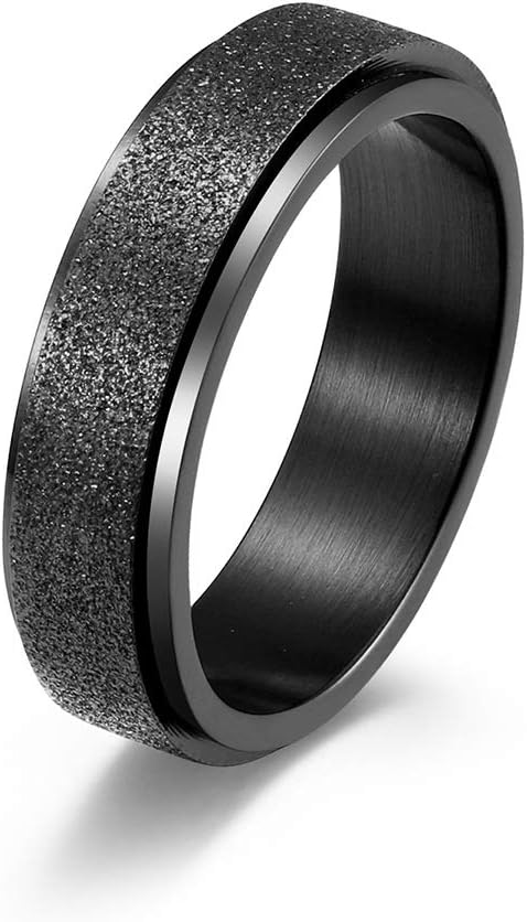 Fidget Anxiety Spinner Rings Silver//Black/Retro Silver Stainless Steel Stress Relief Glitter Sandblast Wedding Band Ring for Women Men size 7-12