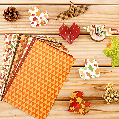 Whaline 12 Designs Autumn Pattern Paper Pack A5 Size Fall Leaves Pumpkin Plaid Waves Craft Paper 60 Sheet Red Brown Double-Sided Origami Paper For Autumn Harvest Thanksgiving Card Making Scrapbook #TOP4