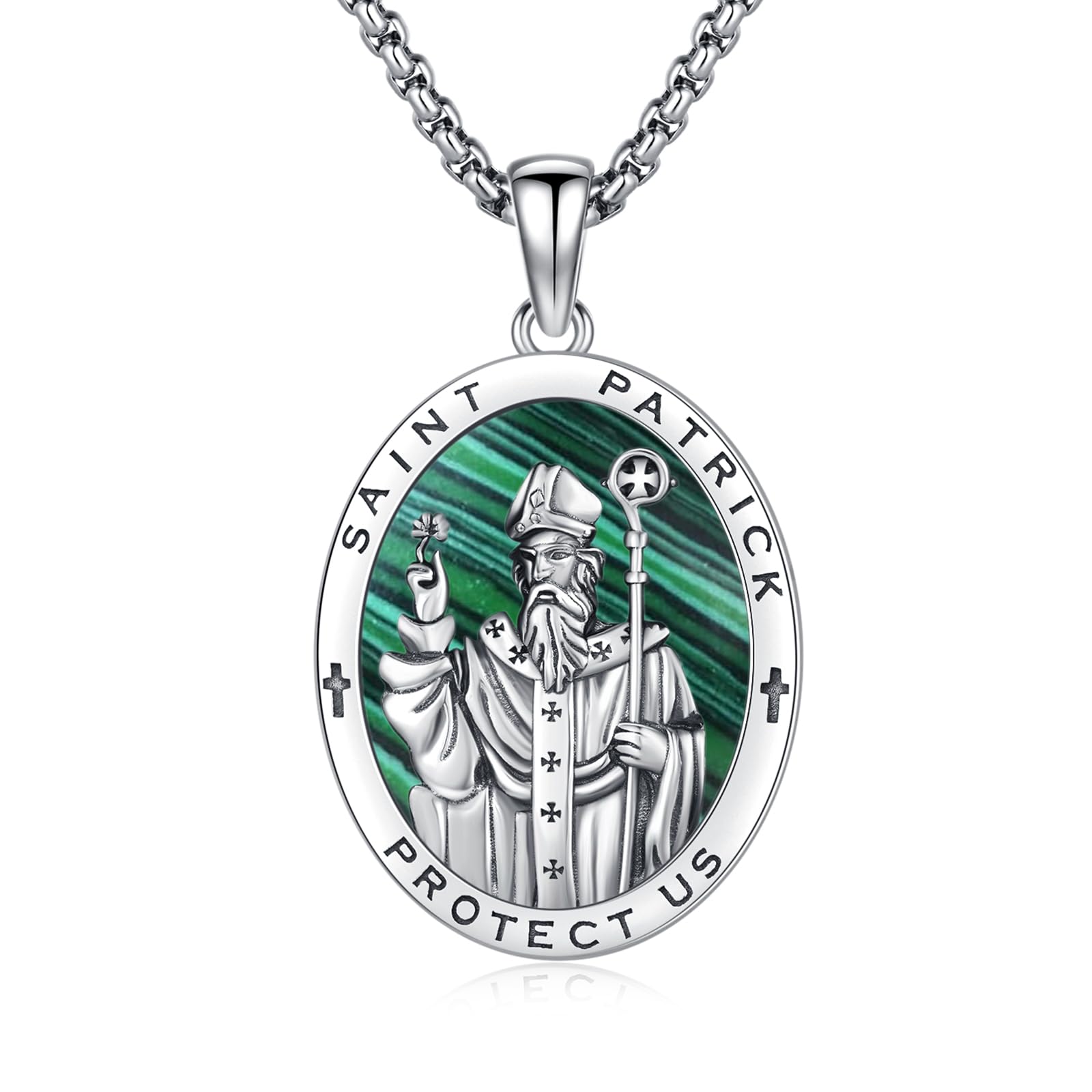 Silver/14K Gold Patron Saint Medal Amulet Necklace for Men Women