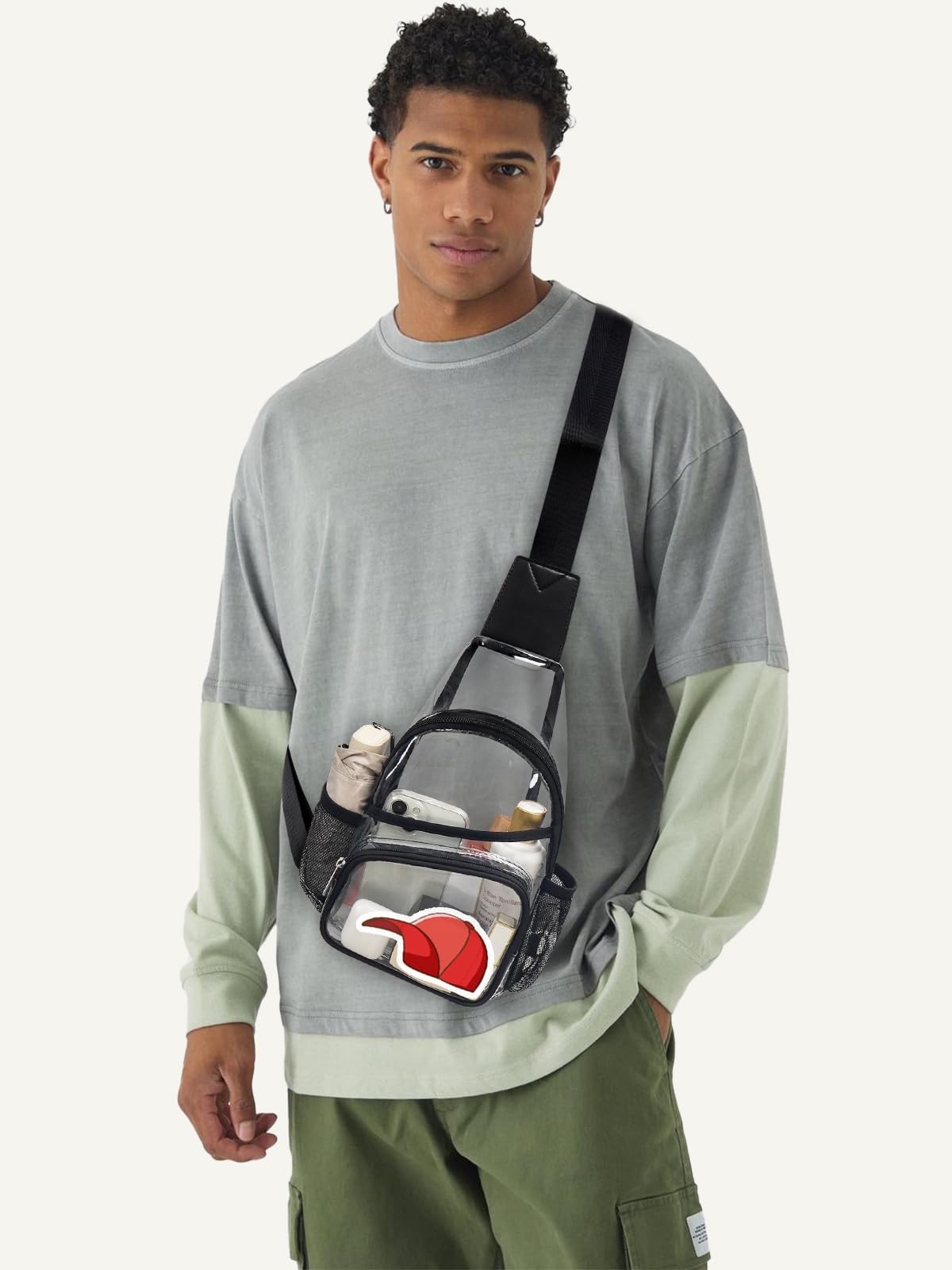 Clear Bag for Stadium Events, Clear Crossbody Bag For Women Men, Transparent Purses, See Through Large Sling Backpack