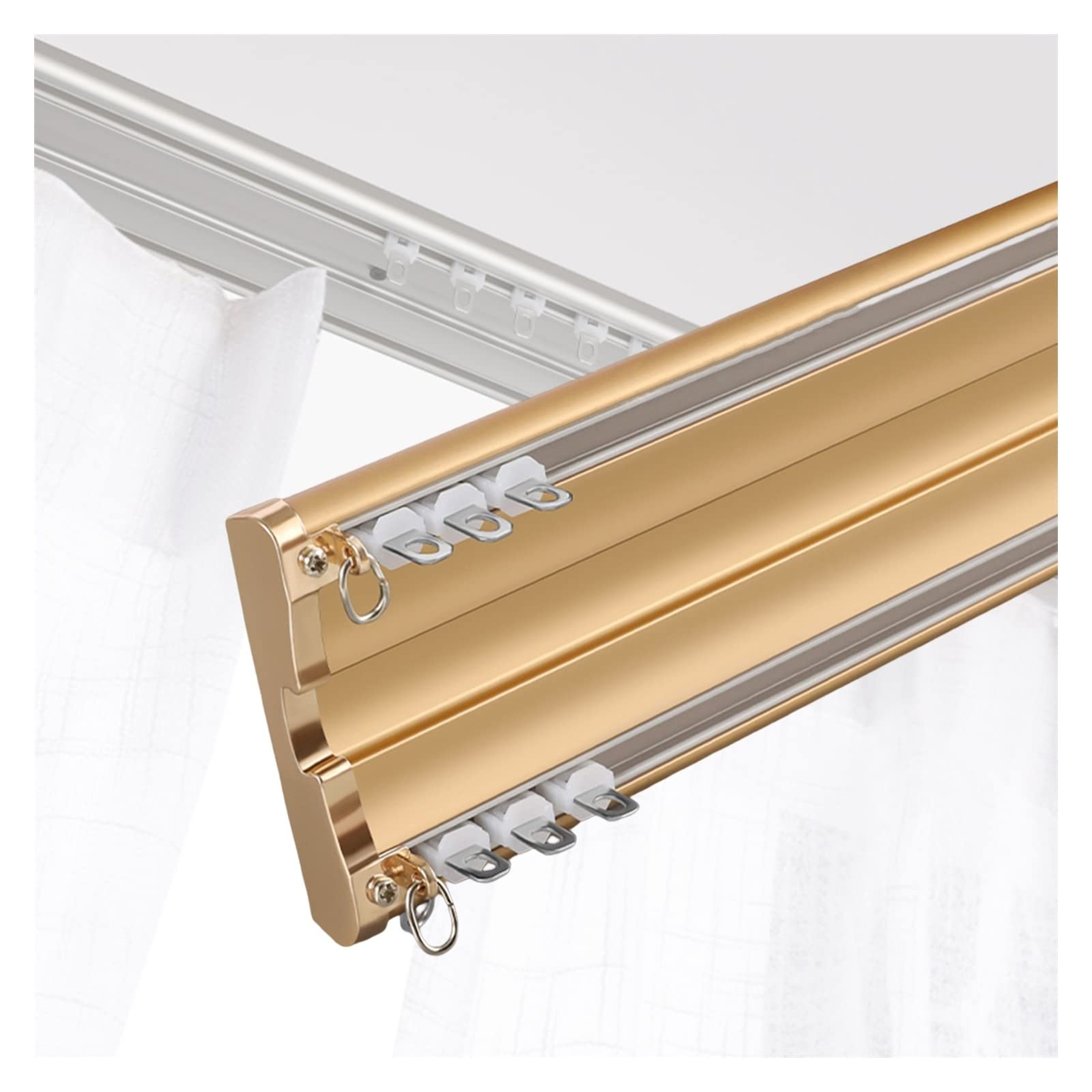 Wytrzymała aluminiowa szyna do zasłon sufitowych z dwurzędowym kołem pasowym, elegancka szyna łączona o długości 2 m, do domu i biura, dostępne w 7 kolorach, stylowe rozwiązanie do montażu sufitowego