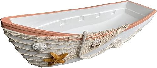 Decoración de barco de playa para baño, bandeja de barco de madera náutica con conchas de red, bandeja decorativa de exhibición de barco con Decoración de barco de playa para baño, bandeja de barco de madera náutica con conchas de red, bandeja decorativa de exhibición de barco con