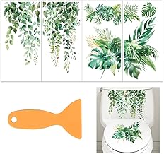 OLYCRAFT 4 x green leaves rub on furniture and craft transfers 15 x 30 cm leaves transfer stickers with 1 scraper for glass cups cupboards DIY home decoration