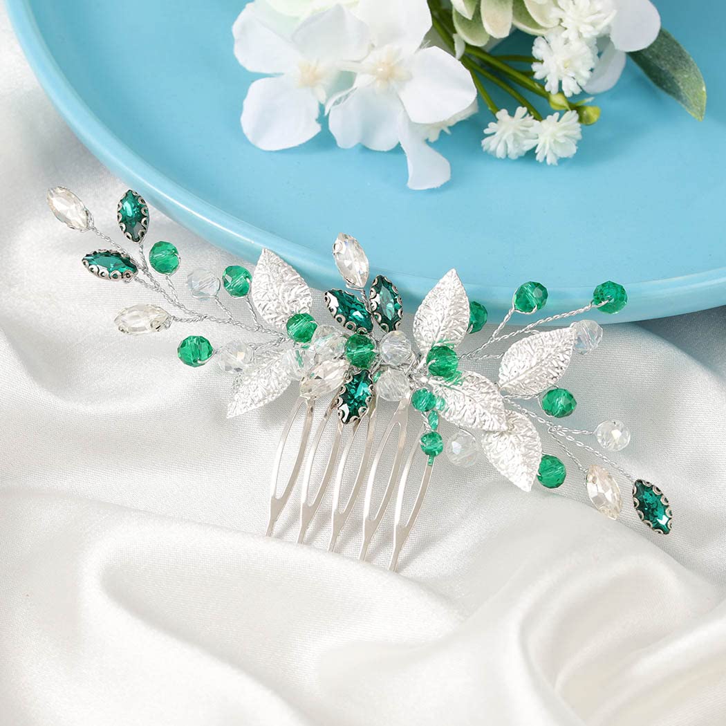 IYOU Pettini per capelli da Sposa Verde Accessori per capelli Matrimonio di Cristallo Prom Party Sposa Pettini Laterali per le donne