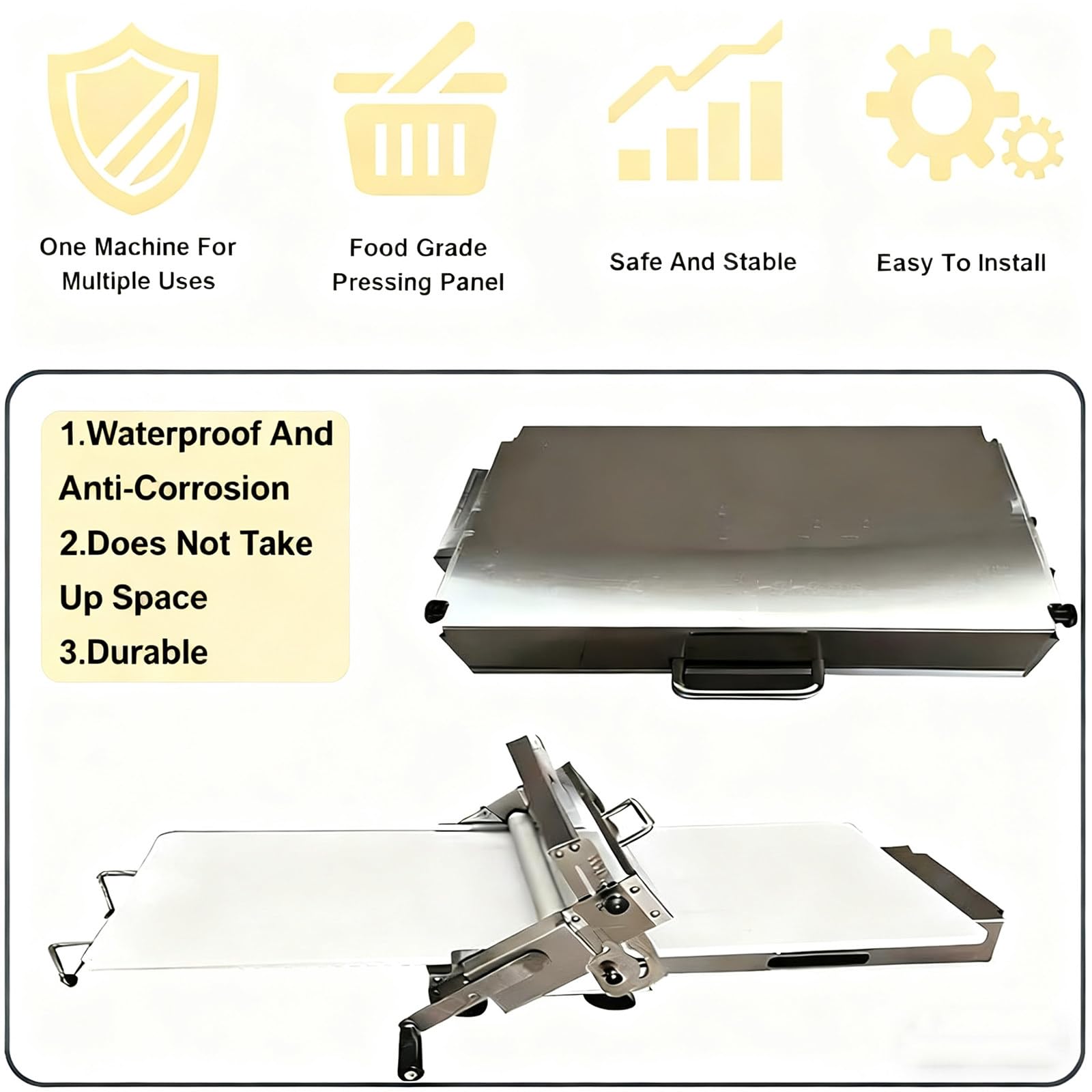 Laminadora de Masa Manual Compacta, laminadora de Masa de Acero Inoxidable, laminadora Manual de Tablero, Grosor Ajustable, laminadora Plegable para Panaderías y Pastelería A
