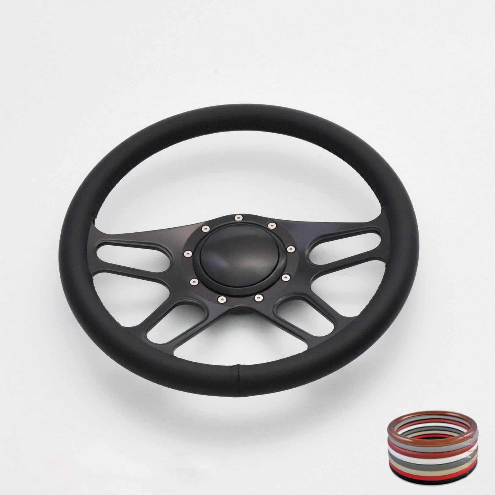 ハーフラップレザー ビレットステアリング350mm☆モモピッチ☆ホーンボタン付 ハーフラップレザー ビレットステアリング350mm☆モモピッチ☆ホーン