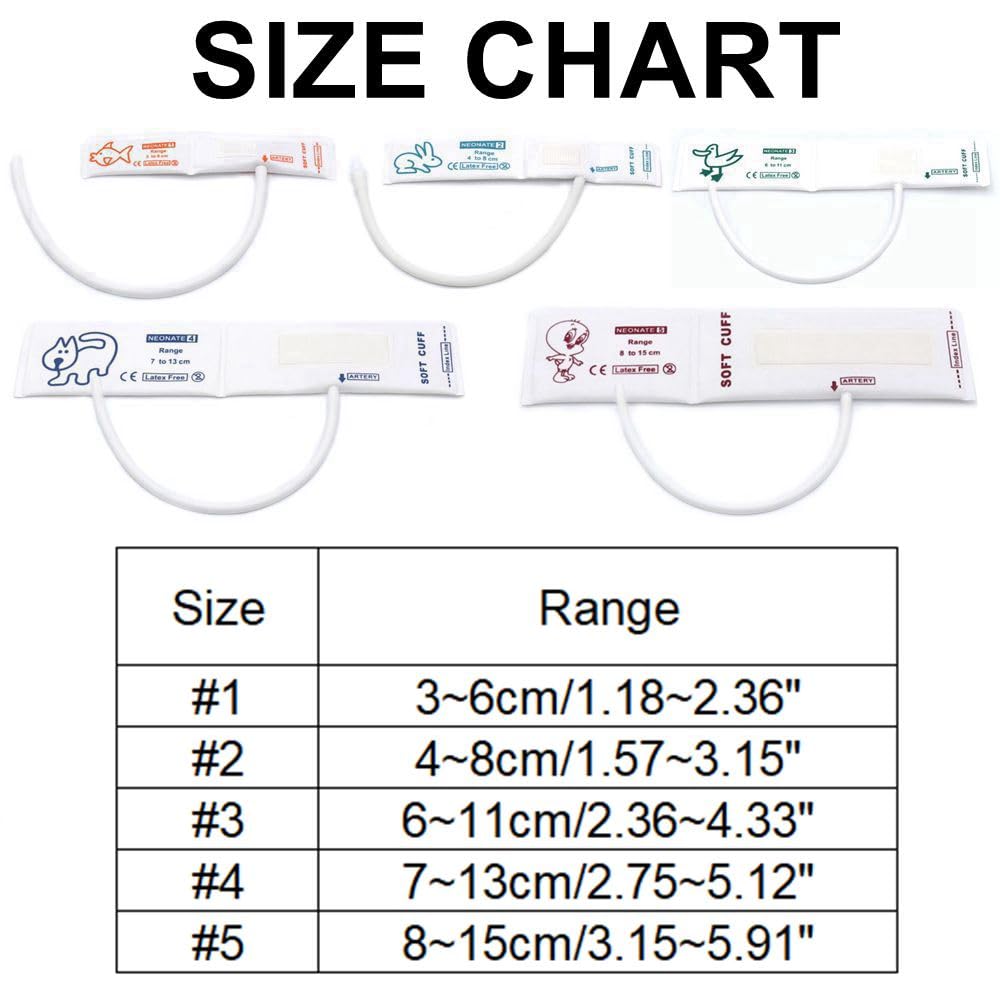 Pulsera veterinaria desechable de presión arterial de 5 piezas con conector BP 05 para animales, pulsera de bebé NIBP de repuesto de tubo único de 3-6 cm