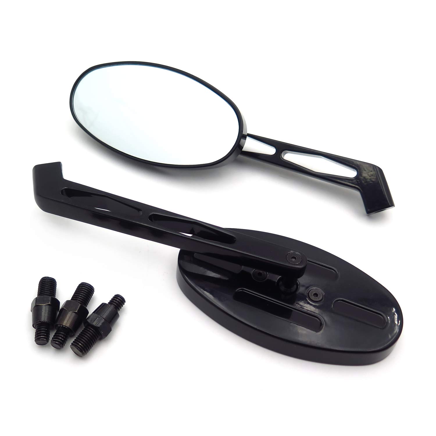 1 Pair Of Black Oval Diamond Racing Mirror Compatible with All Kawasaki Suzuki Cruiser [P/N: MT027+TTT001]