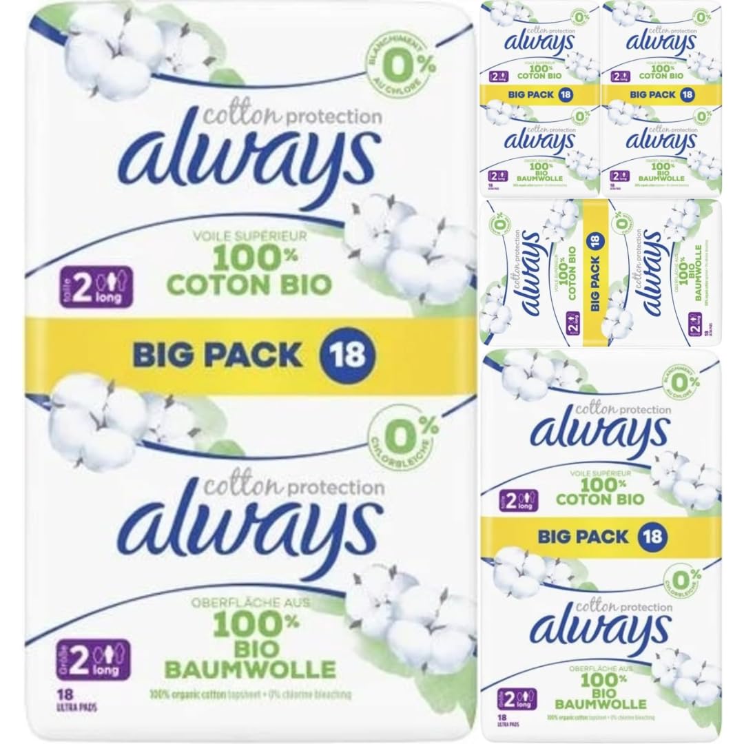 Mit Pufai Überraschungsgeschenk, Ultra Cotton Protection Long Damenbinden mit Flügeln Bietet Schutz & Komfort ohne schädliche Inhaltsstoffe (Größe 2) pads binden Damenbinden 18 STÜCK x 5