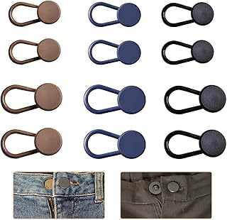 12 Pcs Button Extenders for Jeans, Waist Extender for Jeans, Button Extender, Pants Button Extenders for Men, Button Extender for Pants, Jeans Button Extender (Black, Khaki, Blue)