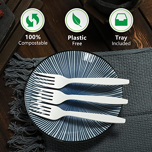Herlly Compostable Fork,100 Biodegradable Silverware For Party,Large Disposable Utensils Eco Friendly Durable And Heat Resistant,Alternative To Plastic Fork #TOP3