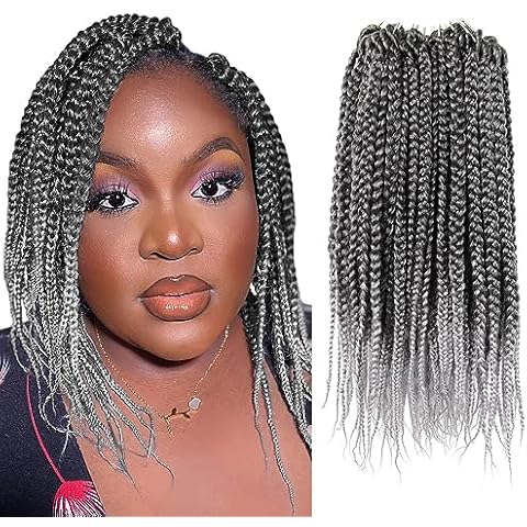 BOHOBABE Ombre Gray Box Braids Crochet Hair 12 Inch 8 Packs Short Prelooped Grey Crochet Box Braiding Hair (Tgrey) Cover