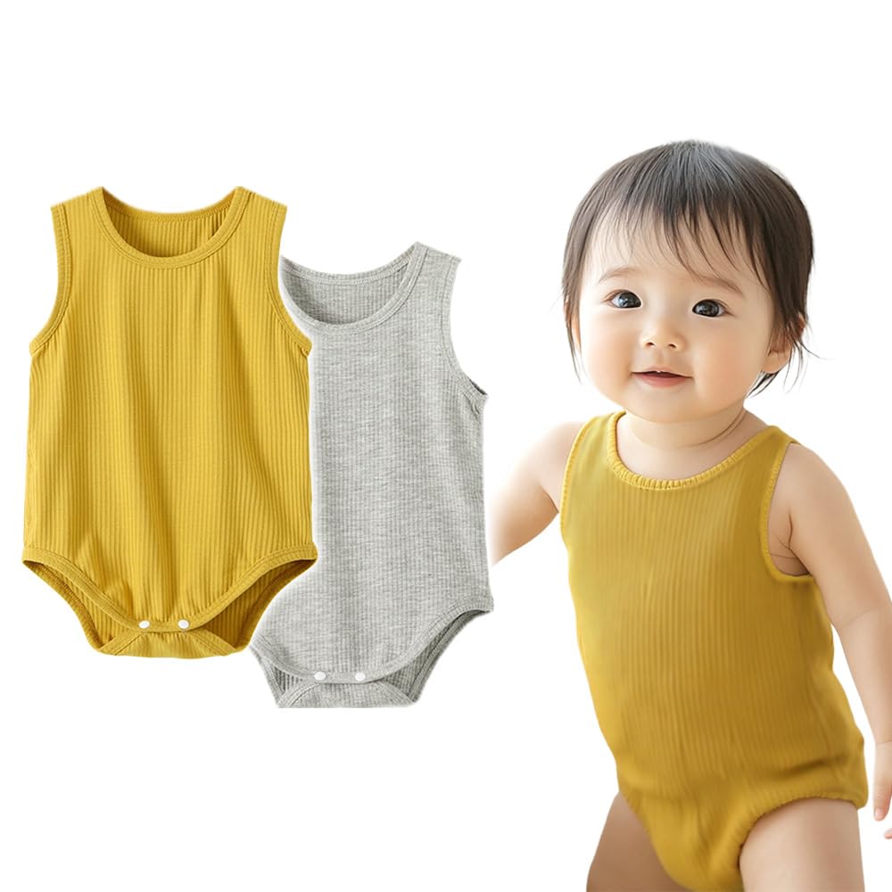 [ミラシック] ロンパース肌着 2枚セット ベビー服 ノースリーブ 下着 袖なし タンクトップ インナー 男の子 女の子 子供 子ども 赤ちゃん キッズ 部屋着 ミニオール 1歳 2歳 幼稚園 保育園 TN-RMUW