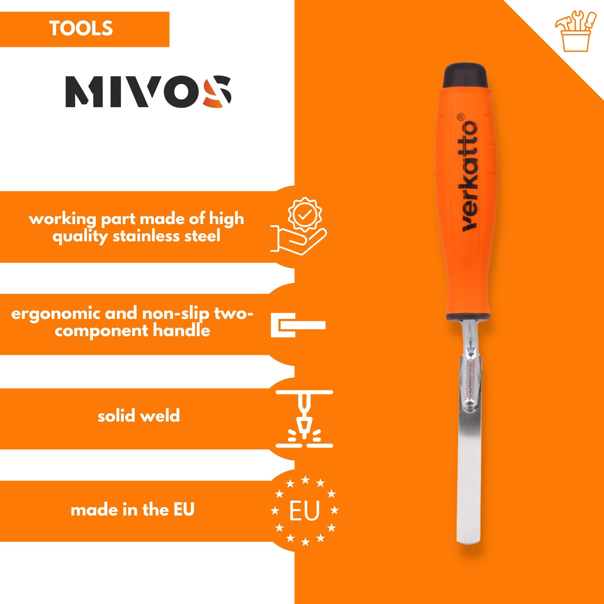 Mivos 12mm Brick Joint Trowel, Rustproof Macon Trowel for Forming Joints Between Bricks, Tuck Pointer with Ergonomic Handle - Image 2