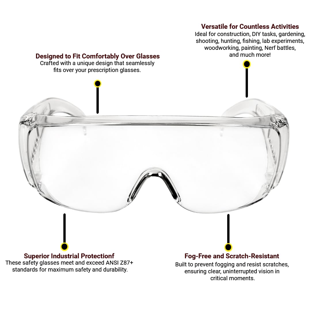 Paquetes a granel de gafas de seguridad sobre lentes, (certificado ANSI Z87.1)