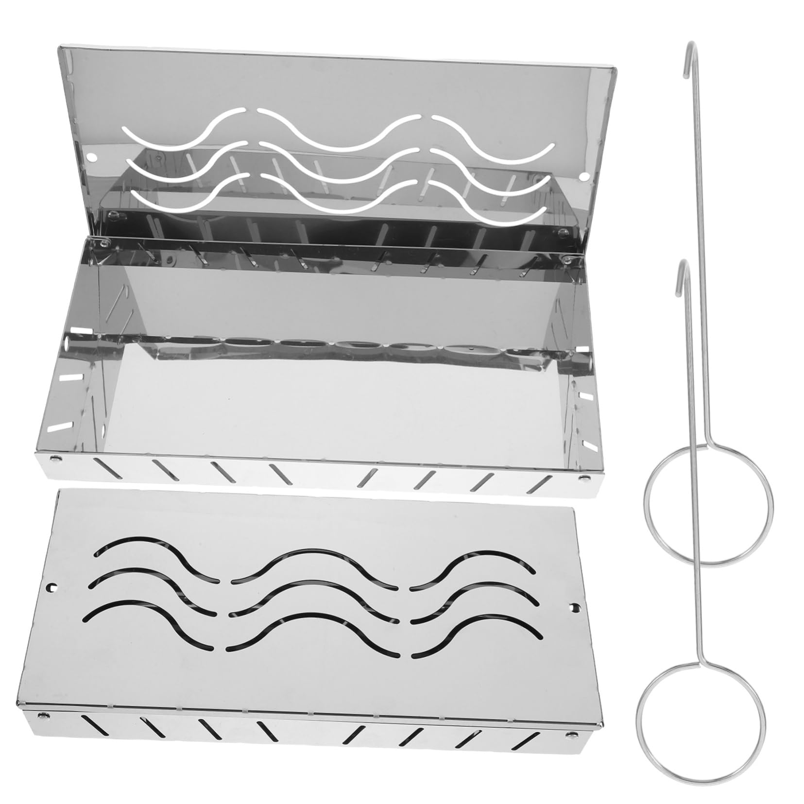 Scatola per Trucioli di Legno in Acciaio Inox 2 Pezzi | Argento, per Grigliate e Cottura All’aperto, Design Portatile, Adatta a Pesce e Carni