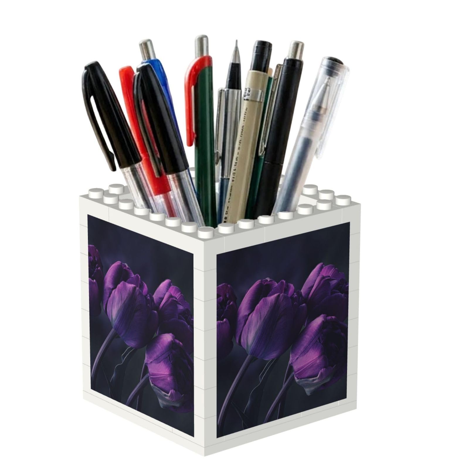 Poadnly Purple Flowers Background, Pen Pot Pencil Holder for Office Home School, Compact Desk Organiser for Office Stationery