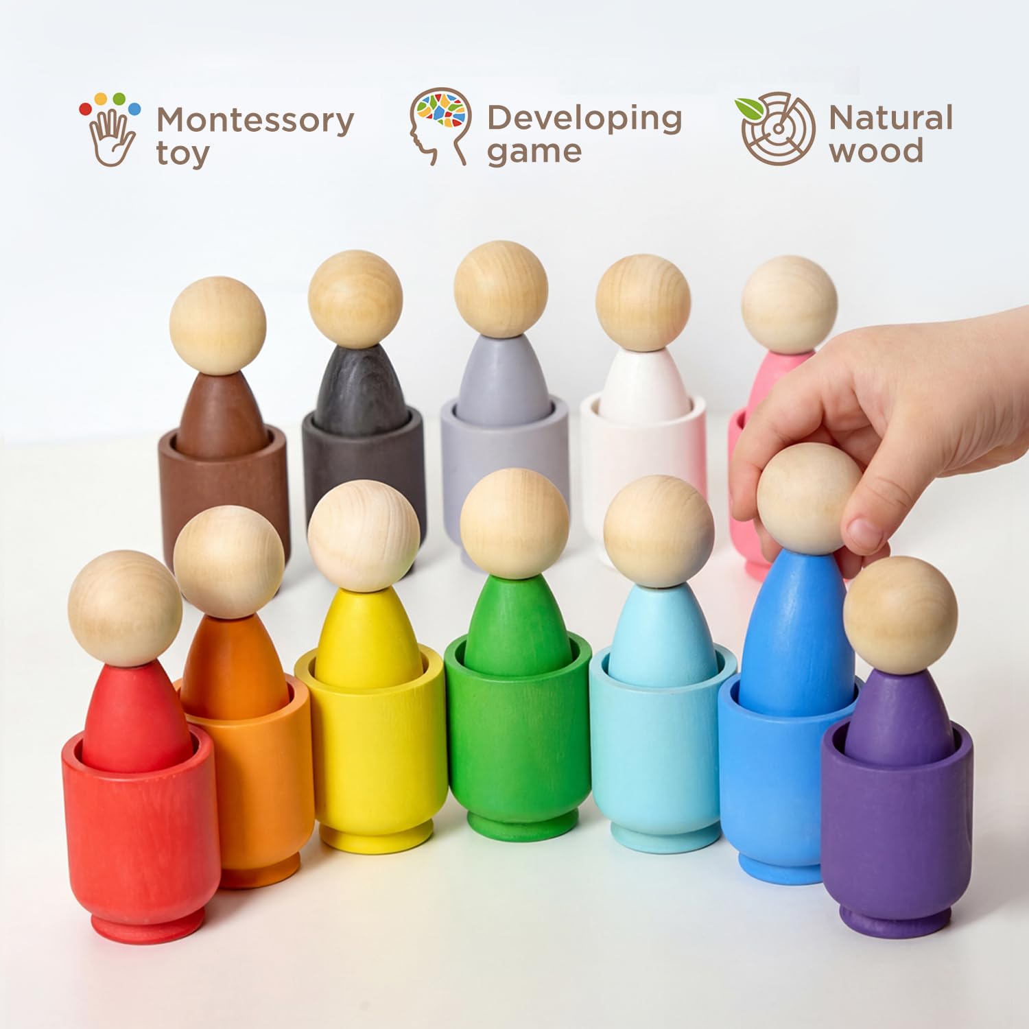 Ulanik Figurines en Bois dans des Gobelets Jouet Montessori 1 an