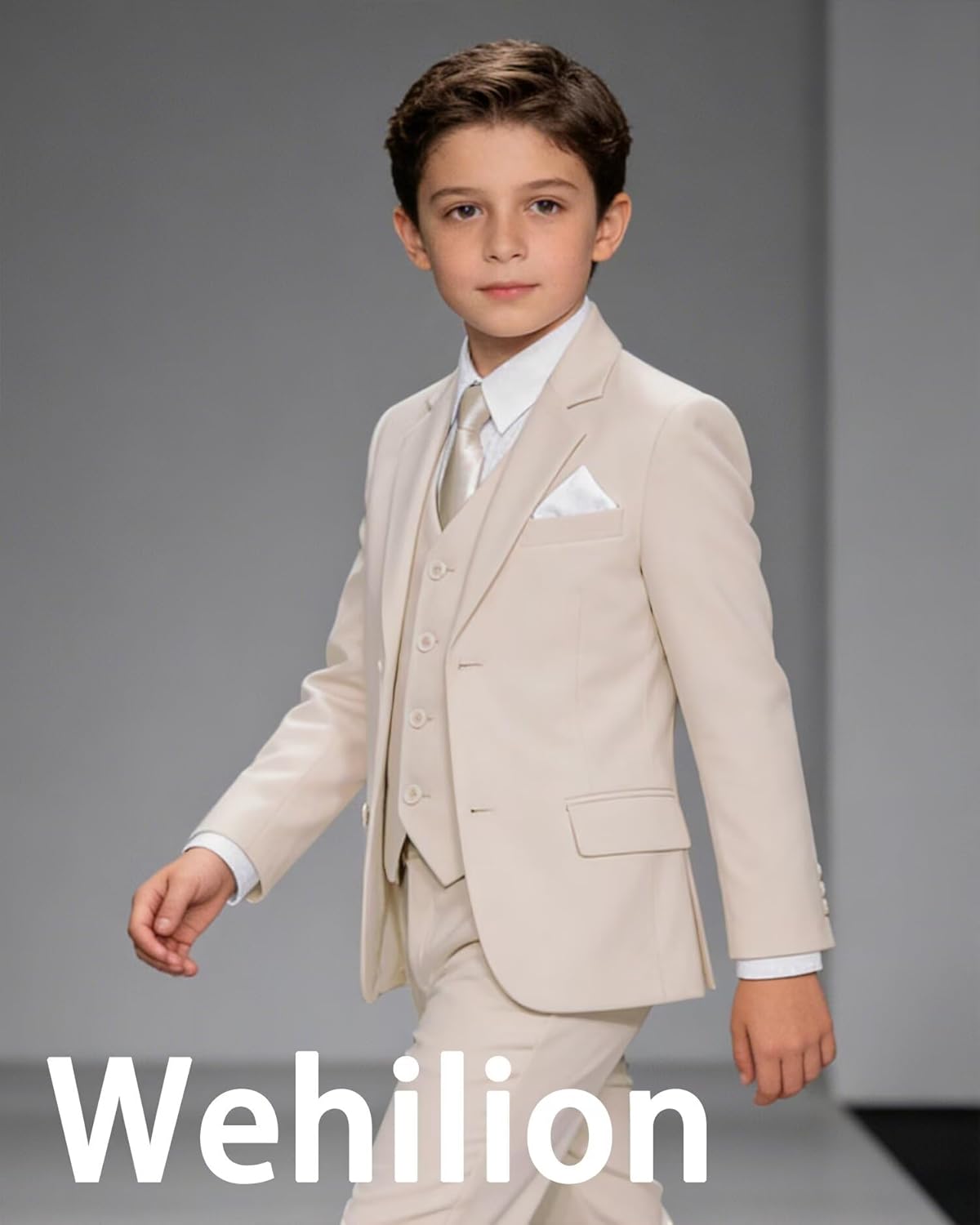 Wehilion Boys Formal Suit Set 4 Piece, Toddler/Kids/Teen Tuxedo Wedding Ring Bearer Outfit, Adjustable Waist
