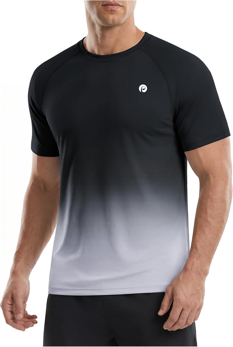 PINSPARK Camisas de entrenamiento para hombres UPF 50+ de secado rápido atlético gimnasio camisetas para hombre manga corta correr refrigeración natación camiseta