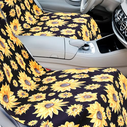 Image of Hahafelt 2 Pack Car Seat Towel Cover with Storage Bag, Sunflower | 63 x 32 in Car Towel Seat Cover Non Slip Waterproof, Gym Workout Swimming Running, Machine Washable Sweat Absorbent Protector