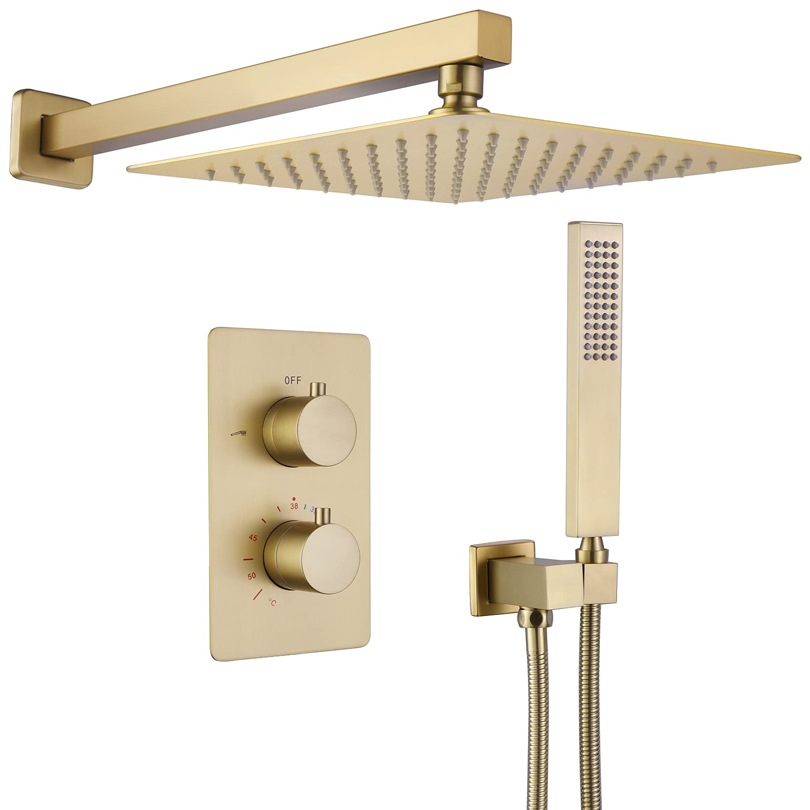 Buy LANSEN Thermostatic Rain Shower Head Kit Brushed Gold Shower Combo