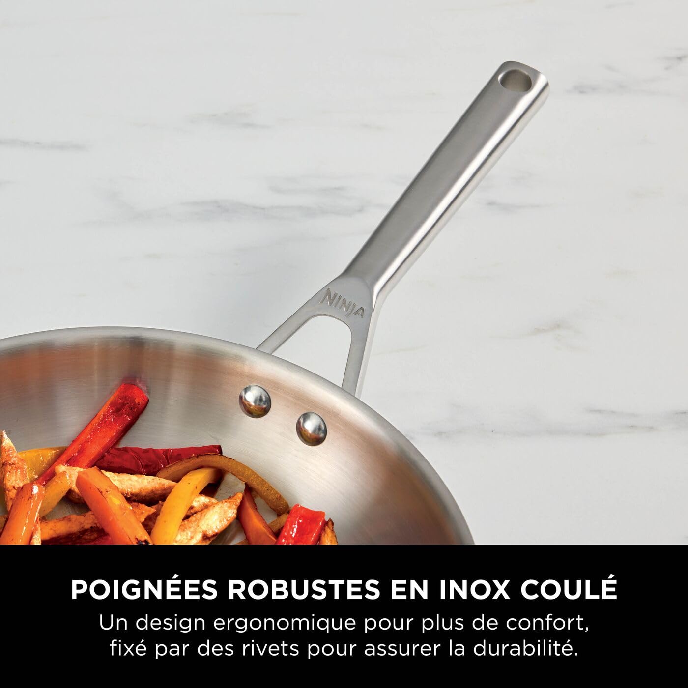 Ninja EverClad, batterie de cuisine 2 poêles, tous feux C92000EUI | acier inoxydable, Convient à tous les types de feux, y compris l’induction, Compatible au four, Base 100% induction
