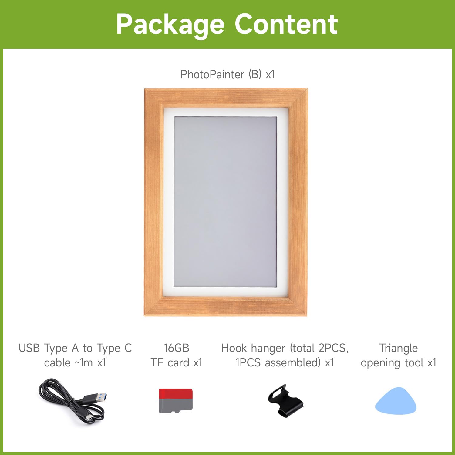 Waveshare 7.3inch E6 Full Color E-Paper with Solid Wood Photo Frame, Ultra-Long Standby, 800 x 480 Resolution(Batt NOT Included)
