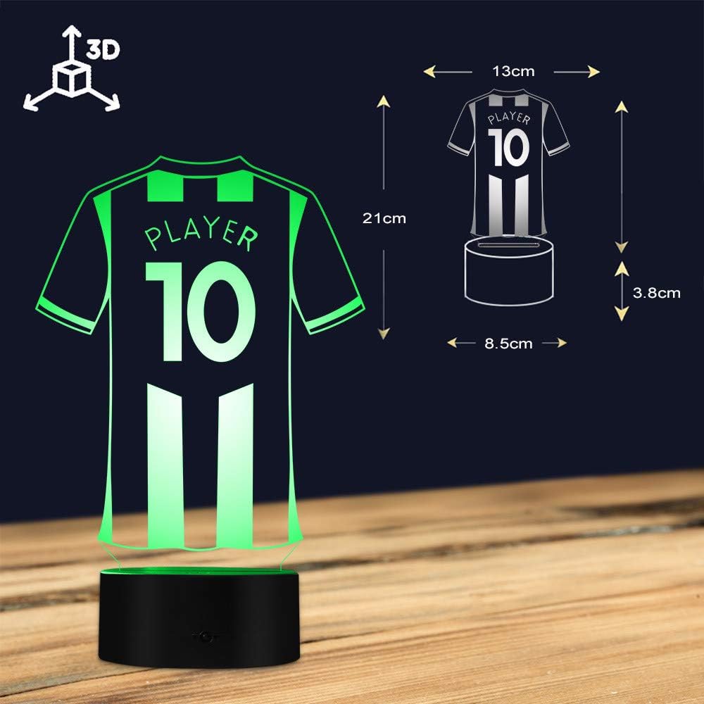The Geeky Days 3D Personalised Football Jersey LED Night Light Custom Your Name Your Number Football wear Creative Table Lamp Decorative Lighting for Sport Hobby Gift