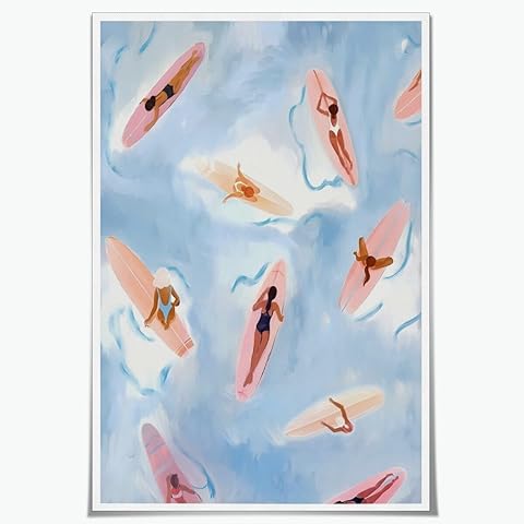 Ocean Poster Surfer Girl Room Decor Beach Themed Prints Watercolor Art Design Surf Wall Art Coastal Cowgirl Posters for Room Aesthetic Canvas Prints For Beachy House Dorm Decor 8x12inch Unframed