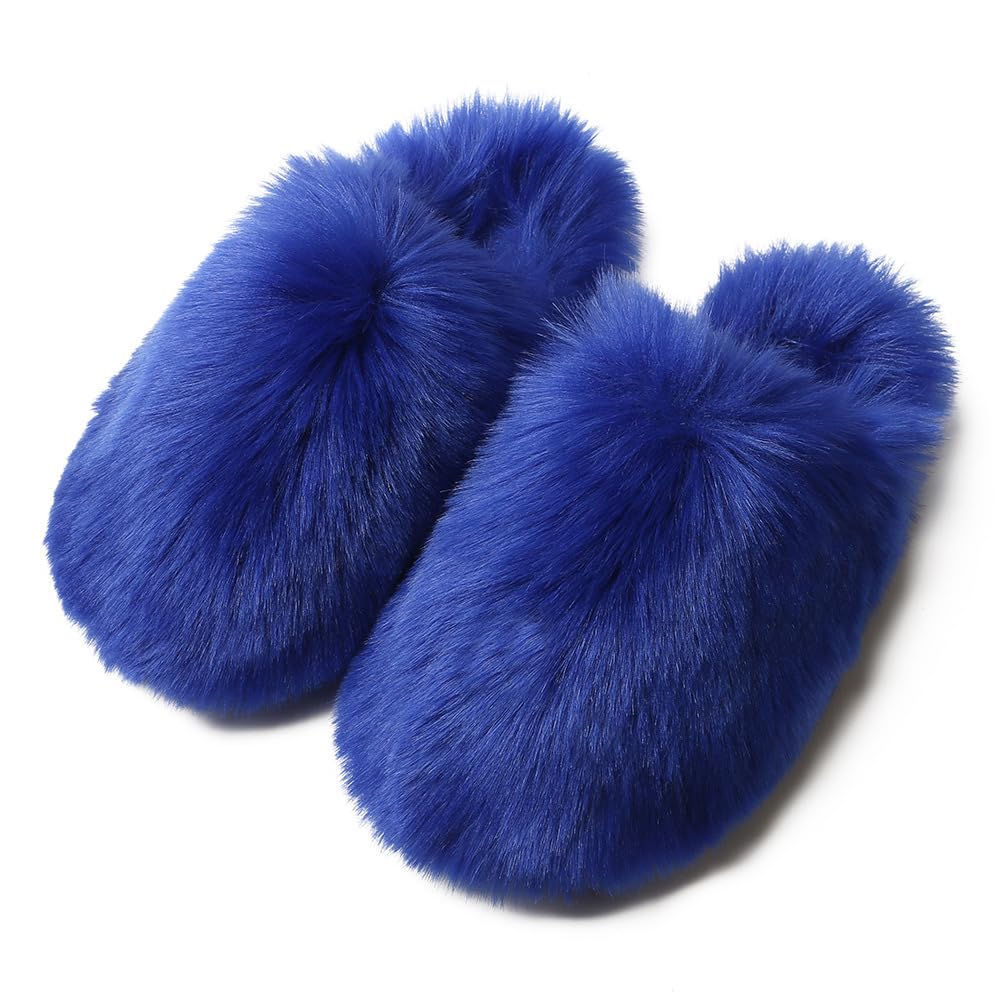 BININBOX Women's Plush Faux Fur Slipper Slide Sandal Soft Furry Fuzzy Fluffy Lovely Indoor Outdoor Slip On Slippers Multicolor Winter House Shoes