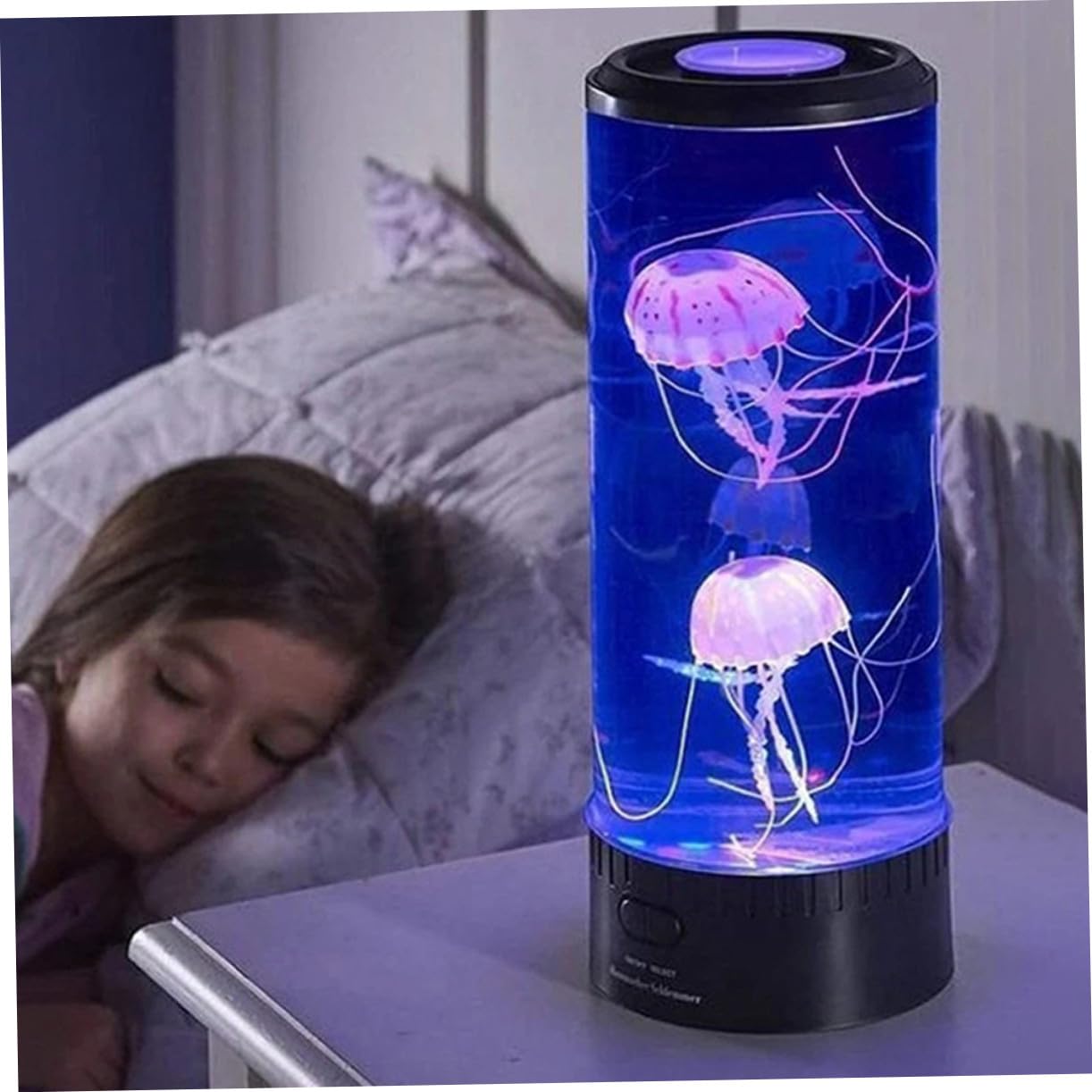 Lámpara de Noche LED de Medusa para Dormitorio Luz Azul Calmante y Cuerpo de Acrílico Cable USB para Decoración y Ambiente Relajante