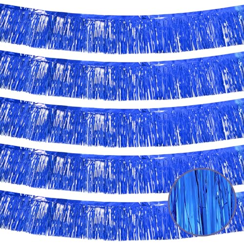 Image of 5 Pack 10 Feet Blue Fringe Garland Metallic Tinsel Streamers Fringe Backdrop Banner for Parade Floats Birthday Party Decorations Halloween Christmas Decoration